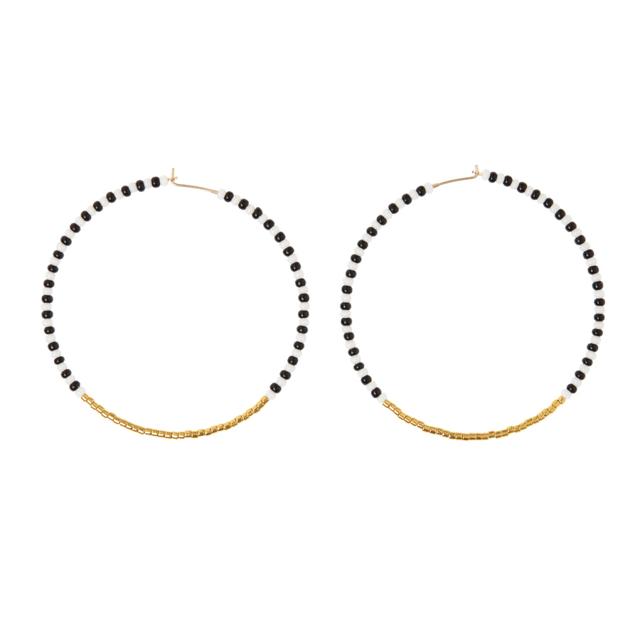Large Zebra Hoop Earrings - BLACK/WHITE/GOLD