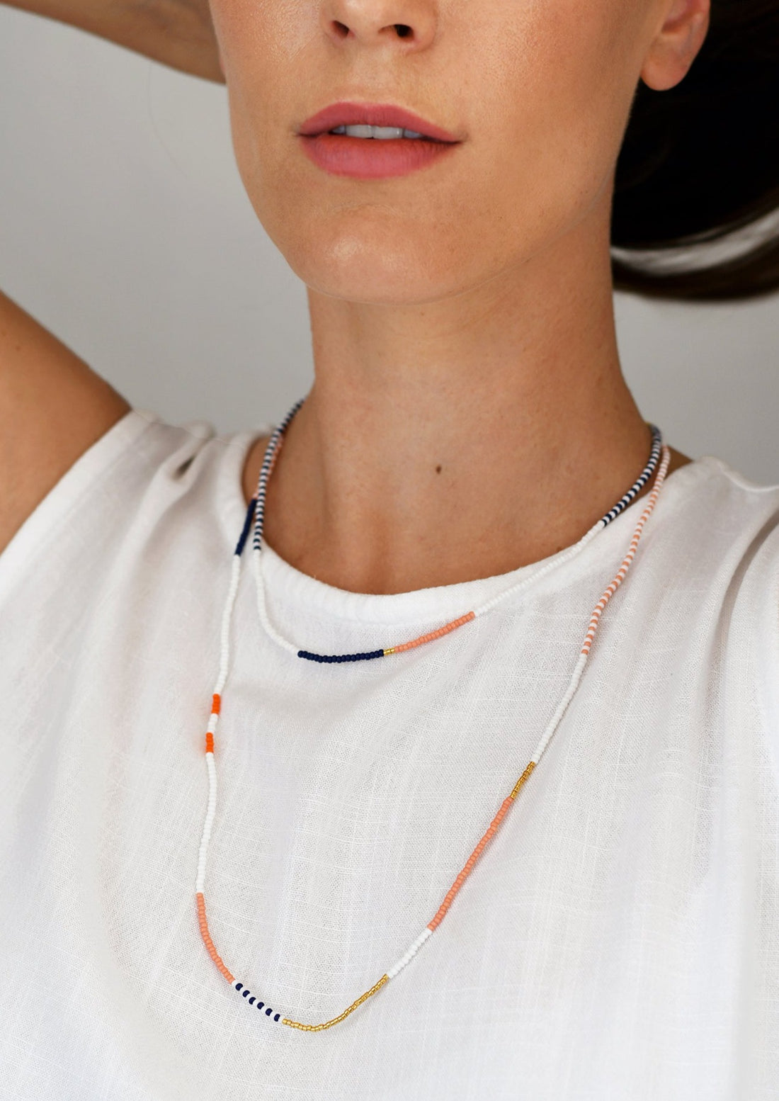 Long Zebra Endito Multi Wrap - Navy, Salmon, White, Orange, Gold