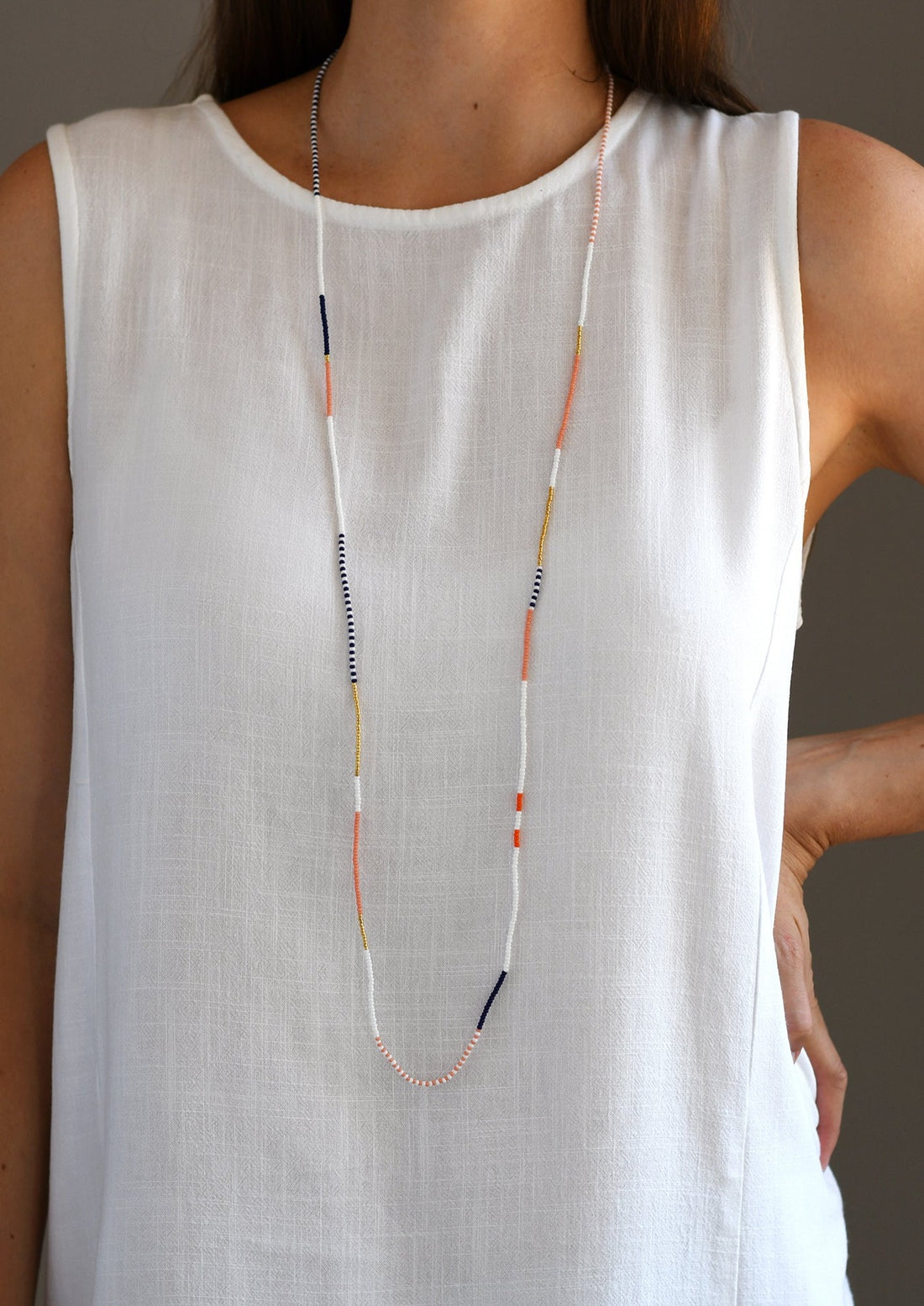 Long Zebra Endito Multi Wrap - Navy, Salmon, White, Orange, Gold