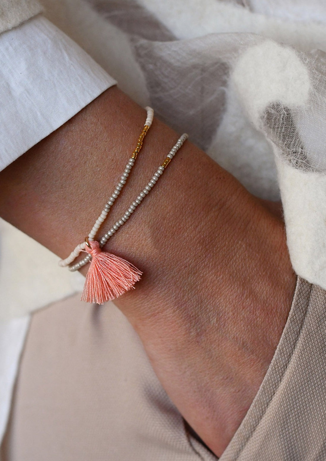 Elastic Tassel Wrap Bracelet - TAUPE