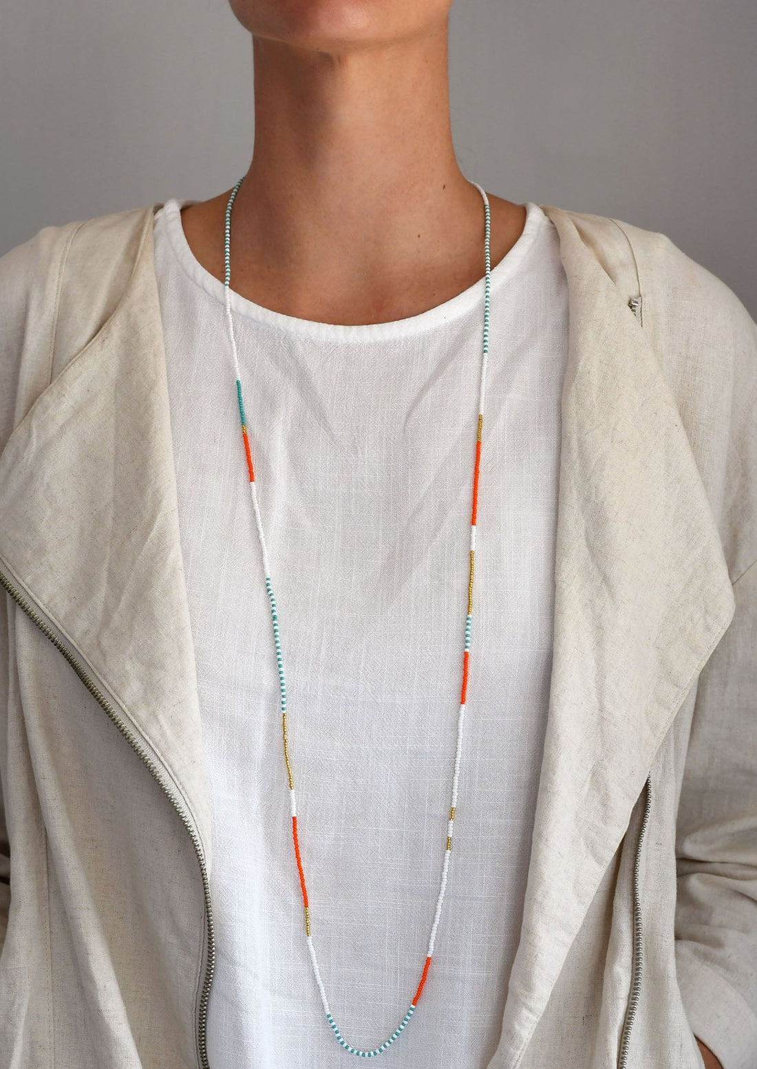 Long Zebra Endito Multi Wrap - TURQUOISE/ORANGE/WHITE/GOLD