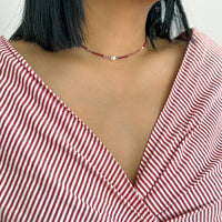 Zebra Pearl Crystal Necklace - BURGUNDY/PINK/SALMON