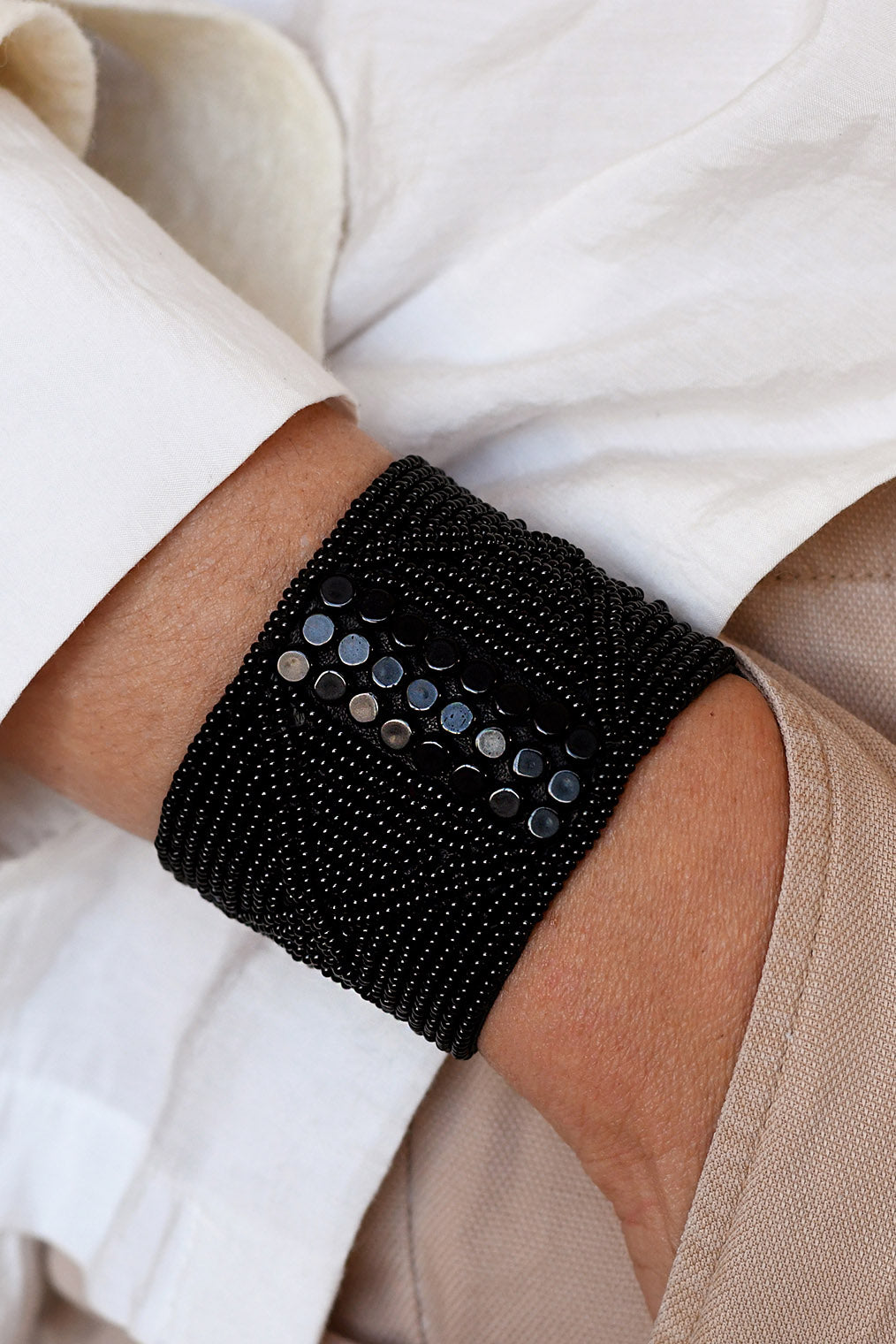 Leather Bracelet Cuff - BLACK