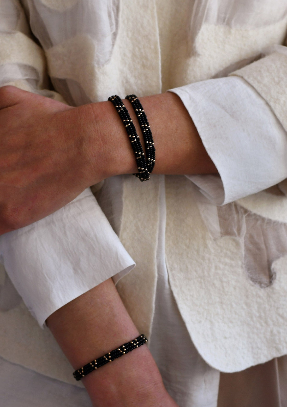 3 Dot Triangle XS Leather Bracelet - BLACK