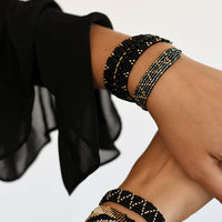 Adjustable Leather Zigzag Bracelet - SHINY GRAPHITE/GOLD