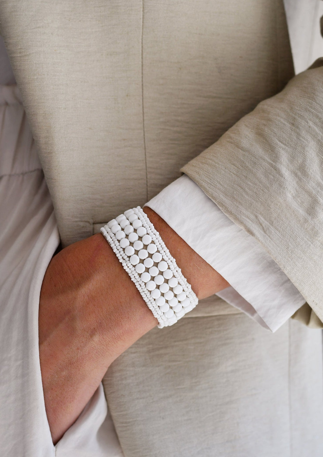 Narrow Leather Multi Stripe Cuff - WHITE