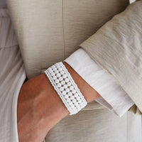 Narrow Leather Multi Stripe Cuff - WHITE