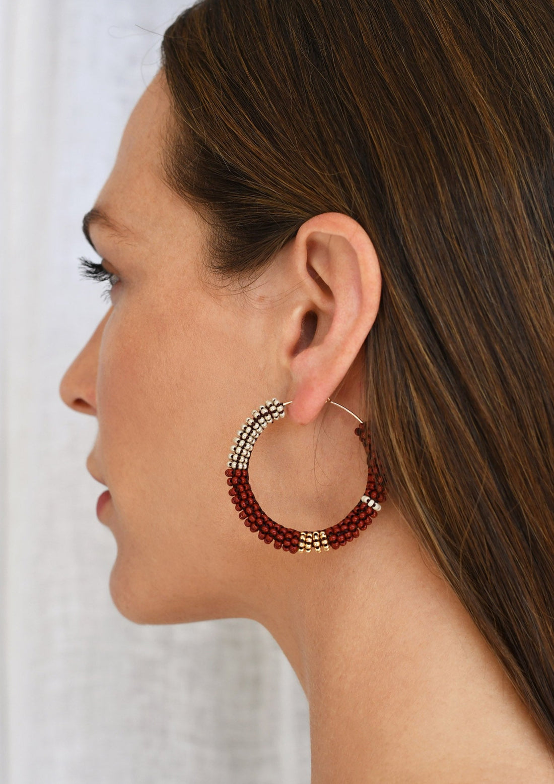 Large Jongoo Earrings - BURGUNDY/TAUPE/GOLD/PINK