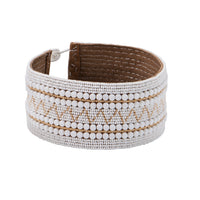 Wide Decorative Leather Choker - WHITE/GOLD