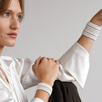 Wide Decorative Leather Bracelet - WHITE & GOLD
