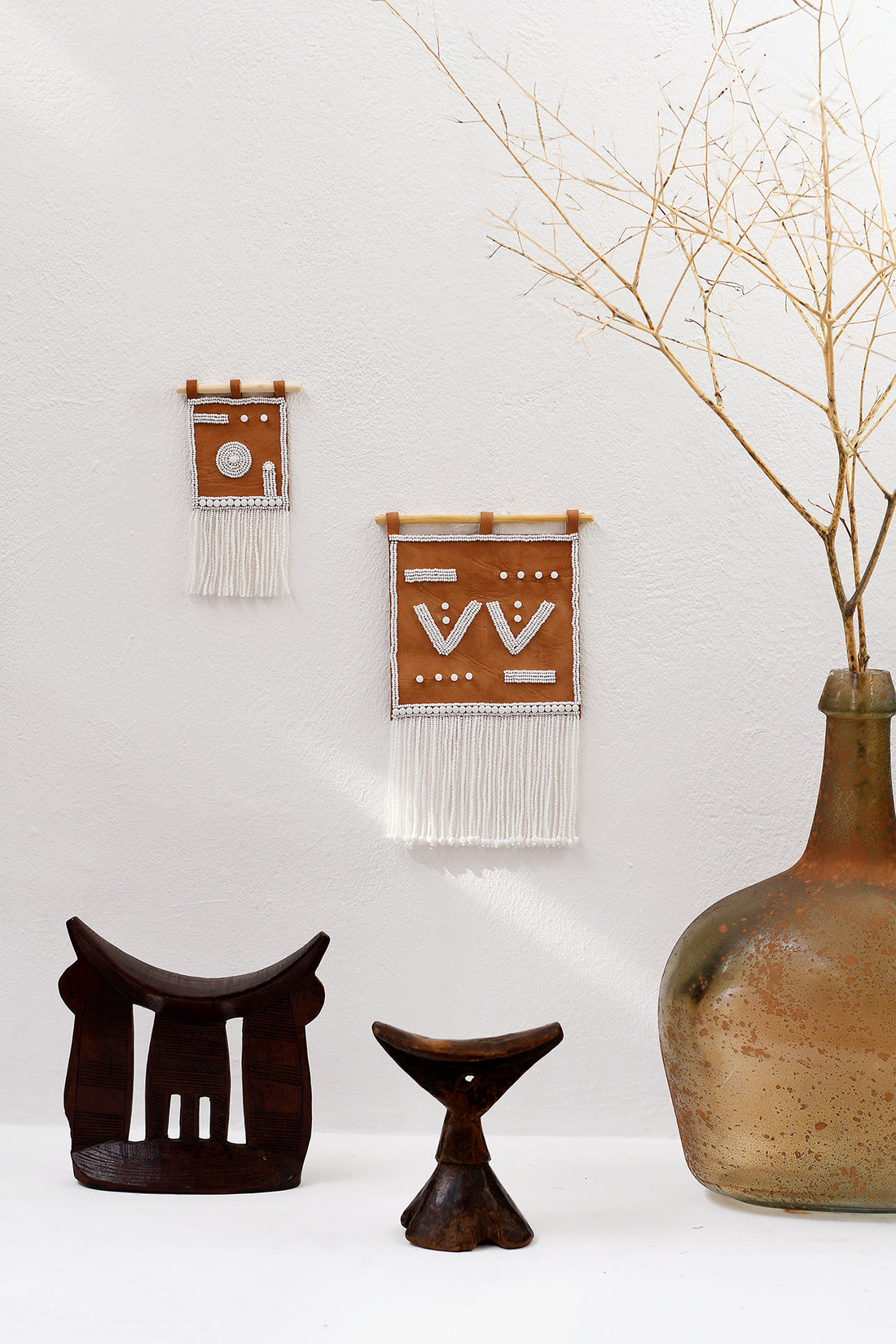 Homeware_ miniature Maasai beaded wall hanging on locally sourced leather. Handmade in Northern Tanzania.