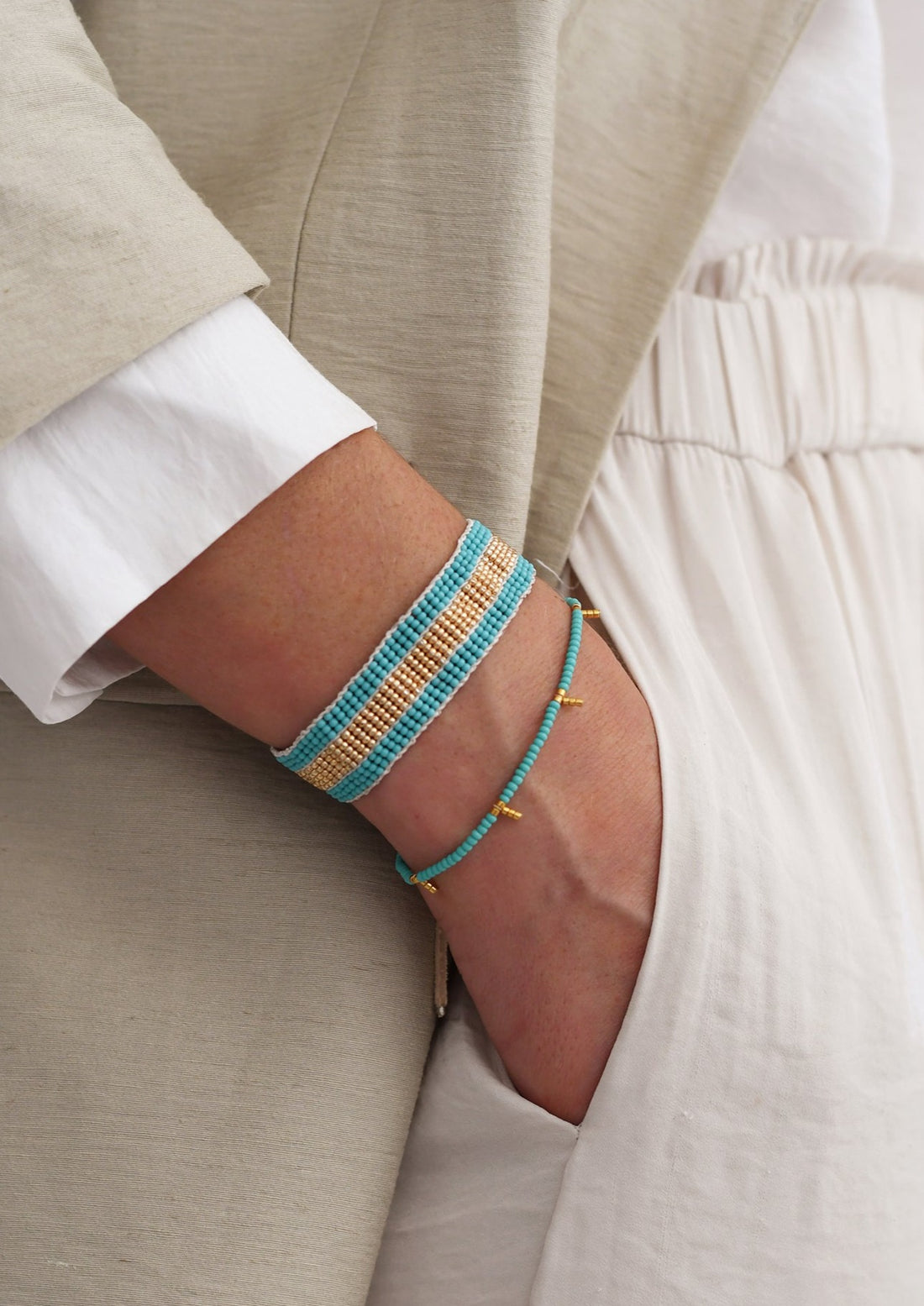 Narrow Stripe Warrior Bracelet - TURQUOISE/GOLD