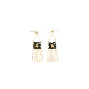XS Pendant Earring with Chain Tassel - BLACK