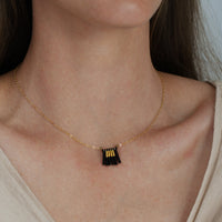 Short Block Tassel Necklace on Chain - BLACK