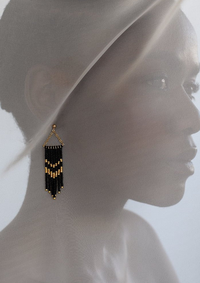 Small Porcupine Earrings - BLACK/GOLD
