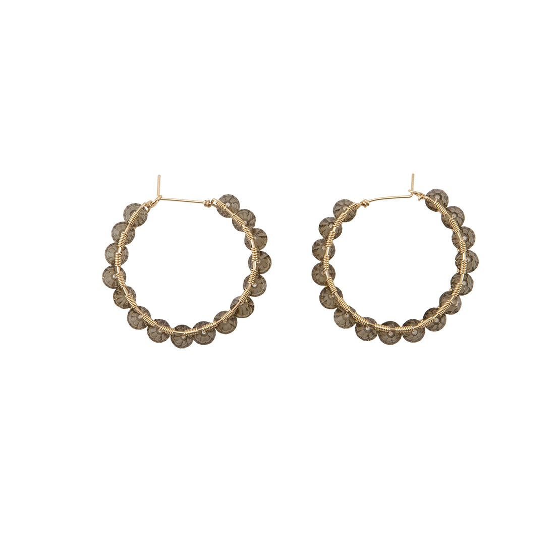Medium Woven Crystal Hoops- TRANSLUCENT GREY