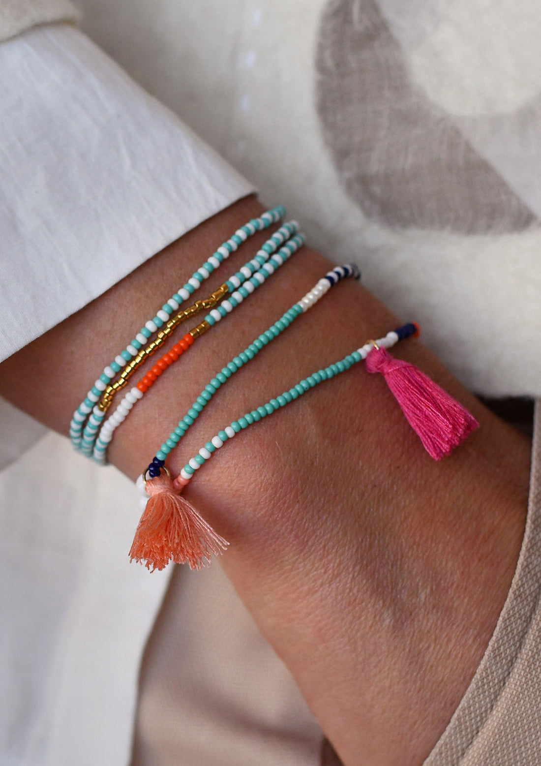 Triple Zebra Wrap Endito Bracelet - TURQUOISE/ORANGE/WHITE/GOLD