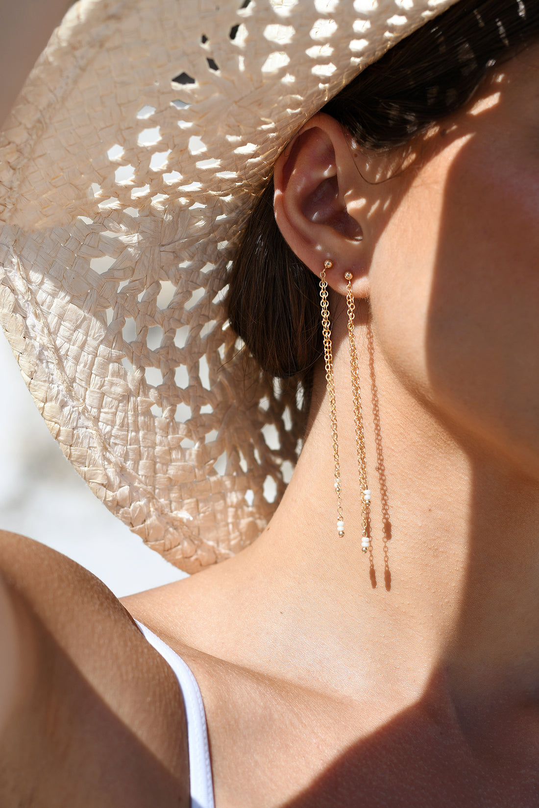 Long Double Chain Drop Earrings - PEARL