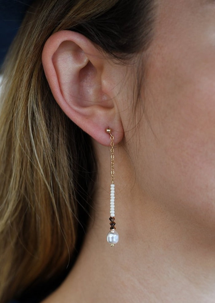 Long Drop Pearl & Crystal Earrings - PEARL