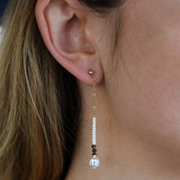 Long Drop Pearl & Crystal Earrings - PEARL