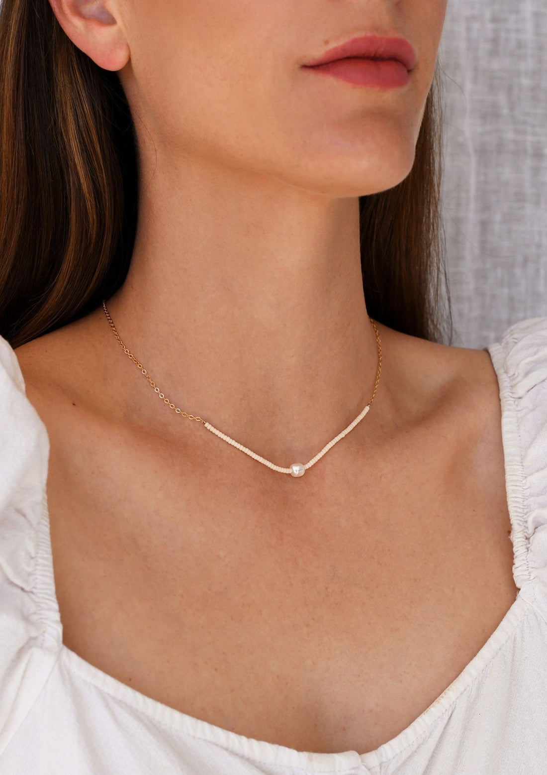 Pearl Necklace on Chain - PINK