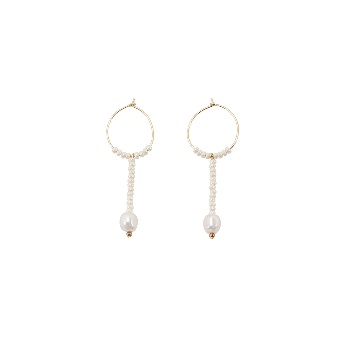 XS Long Drop Pearl Hoops - PEARL