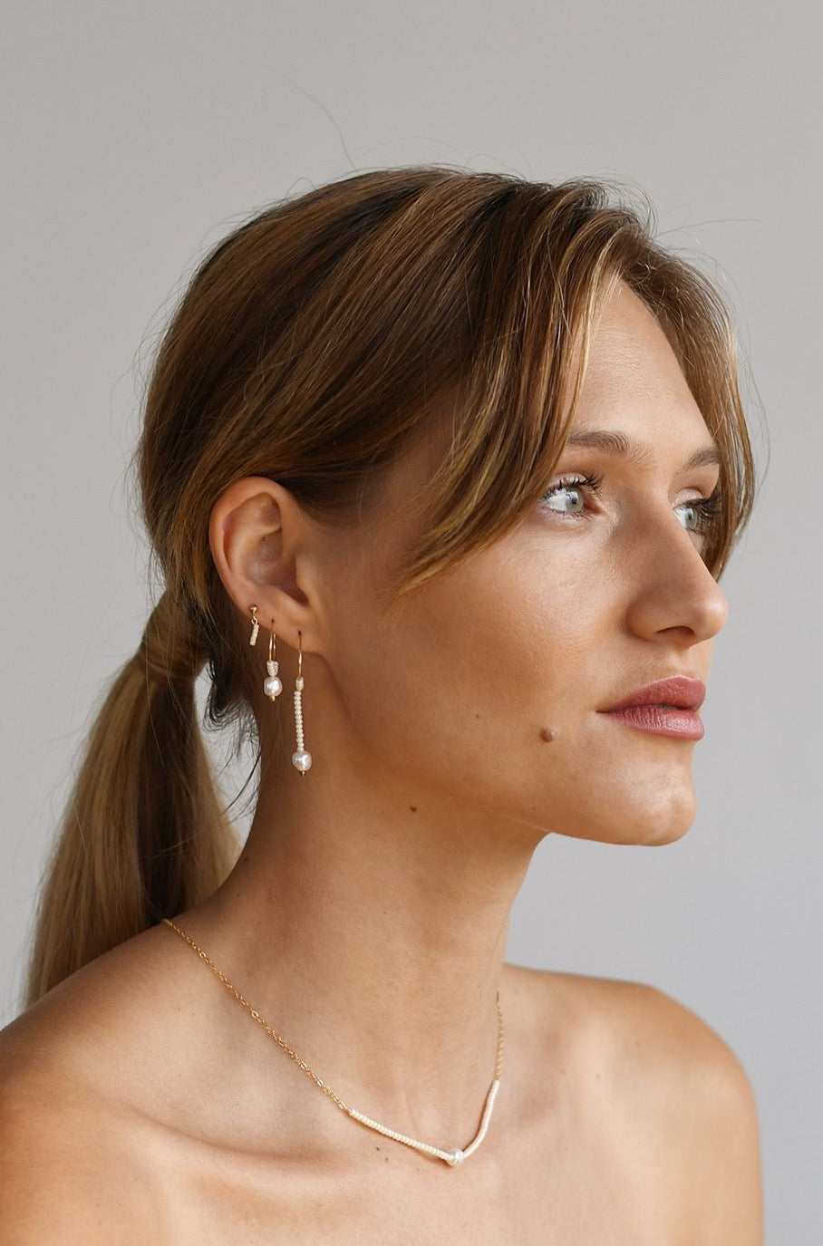 Pearl Necklace on Chain - PINK