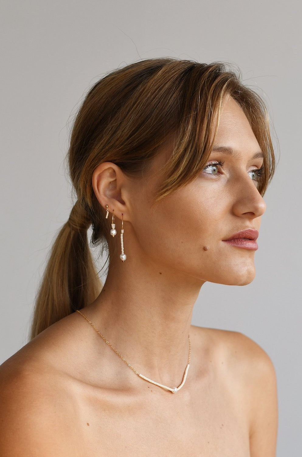 XS Long Drop Pearl Hoops - PEARL