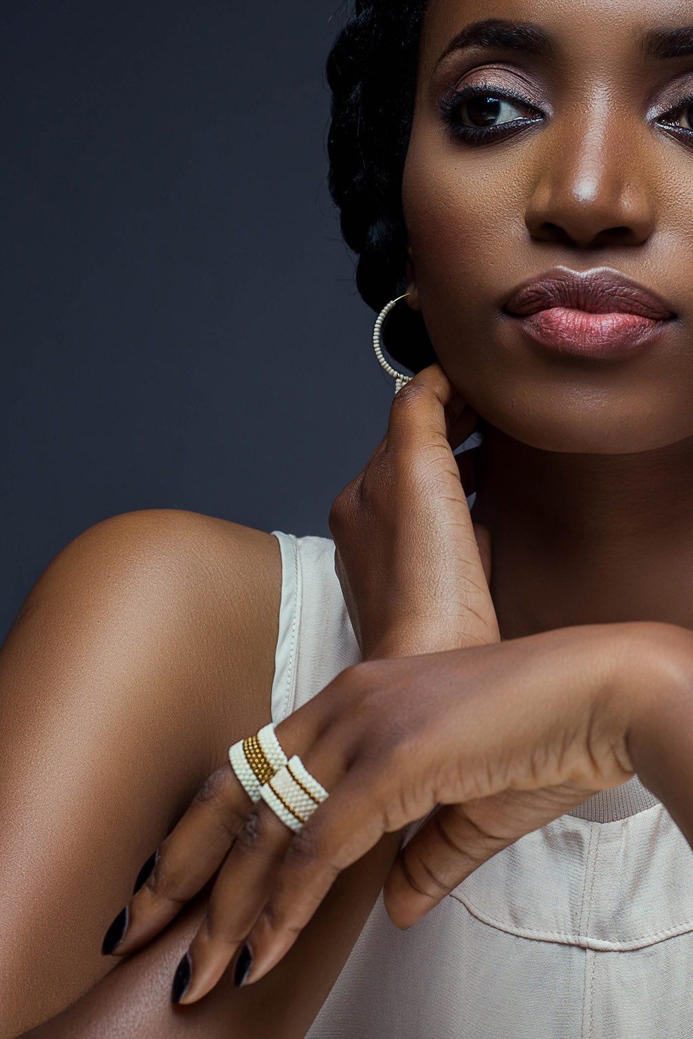 Wide Woven Ring - CREAM/GOLD