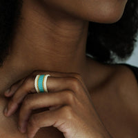 Wide Woven Ring - TURQUOISE/CREAM