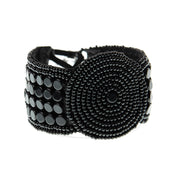 Leather Bracelet Disk - BLACK