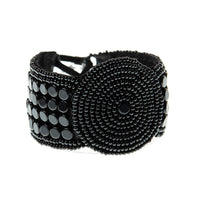 Leather Bracelet Disk - BLACK