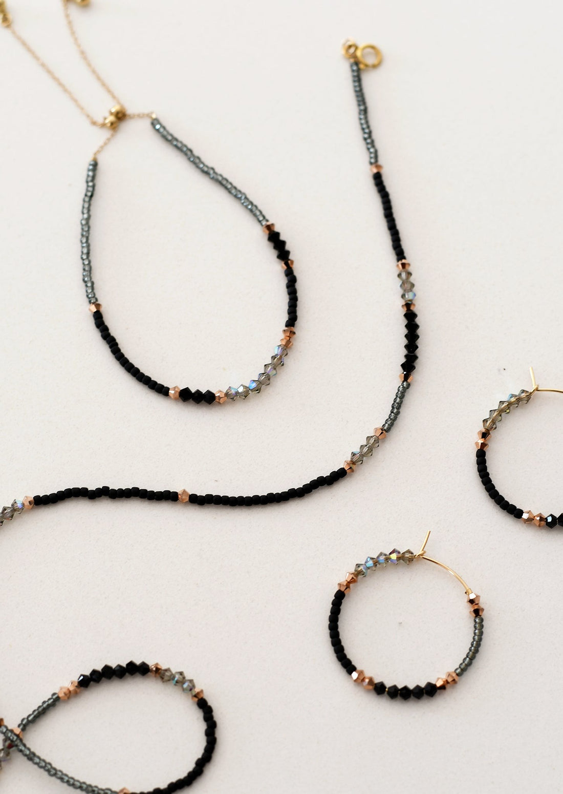 Small Assorted Beaded Hoops - SHINY GRAPHITE/BLACK/TRANSLUCENT GREY