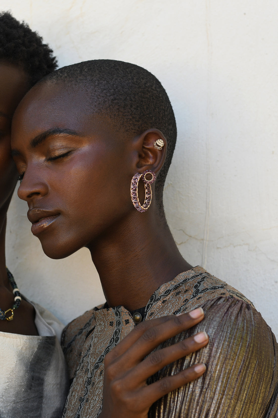 Mini Circle Crystal Earrings With Drops - PINK/HONEY
