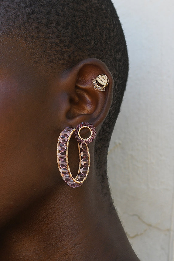 Mini Circle Crystal Earrings With Drops - PINK/HONEY