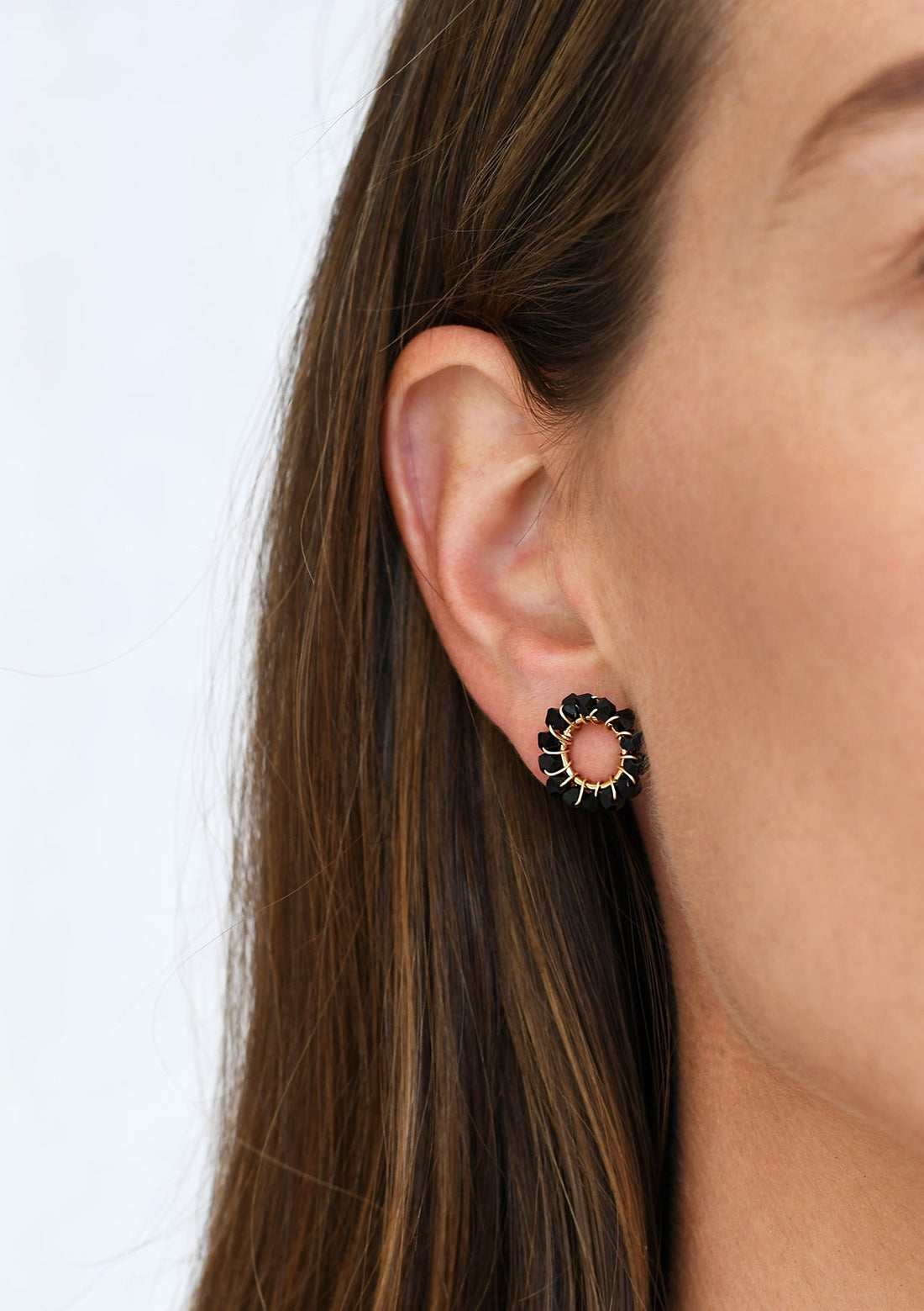 Mini Circle Crystal Earrings - BLACK