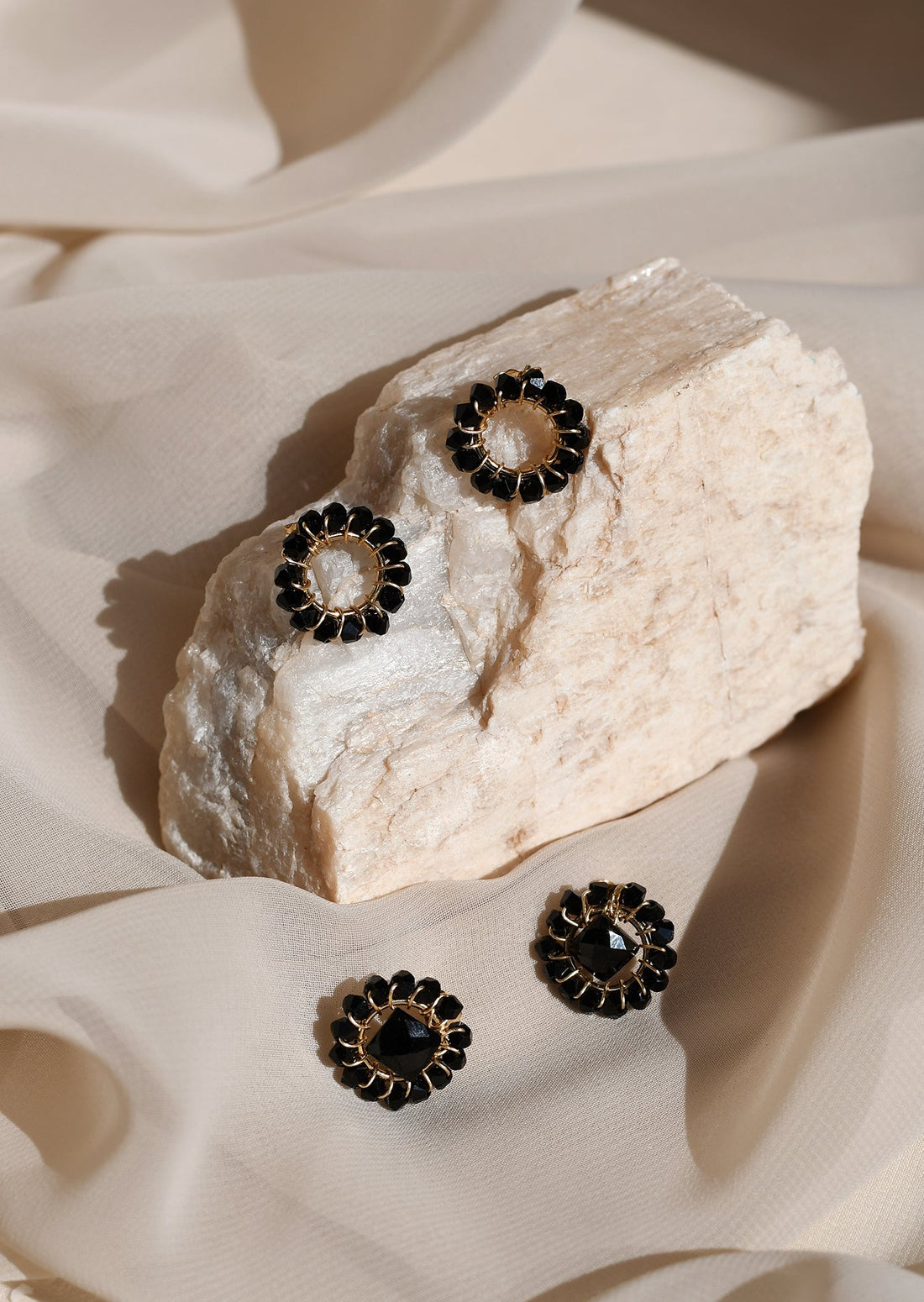 Mini Circle Crystal Earrings - BLACK