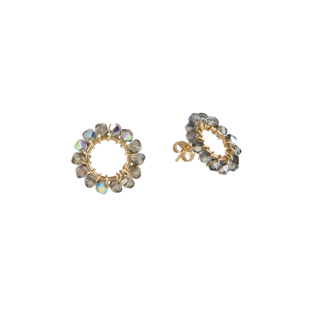 Mini Circle Crystal Earrings - STEEL