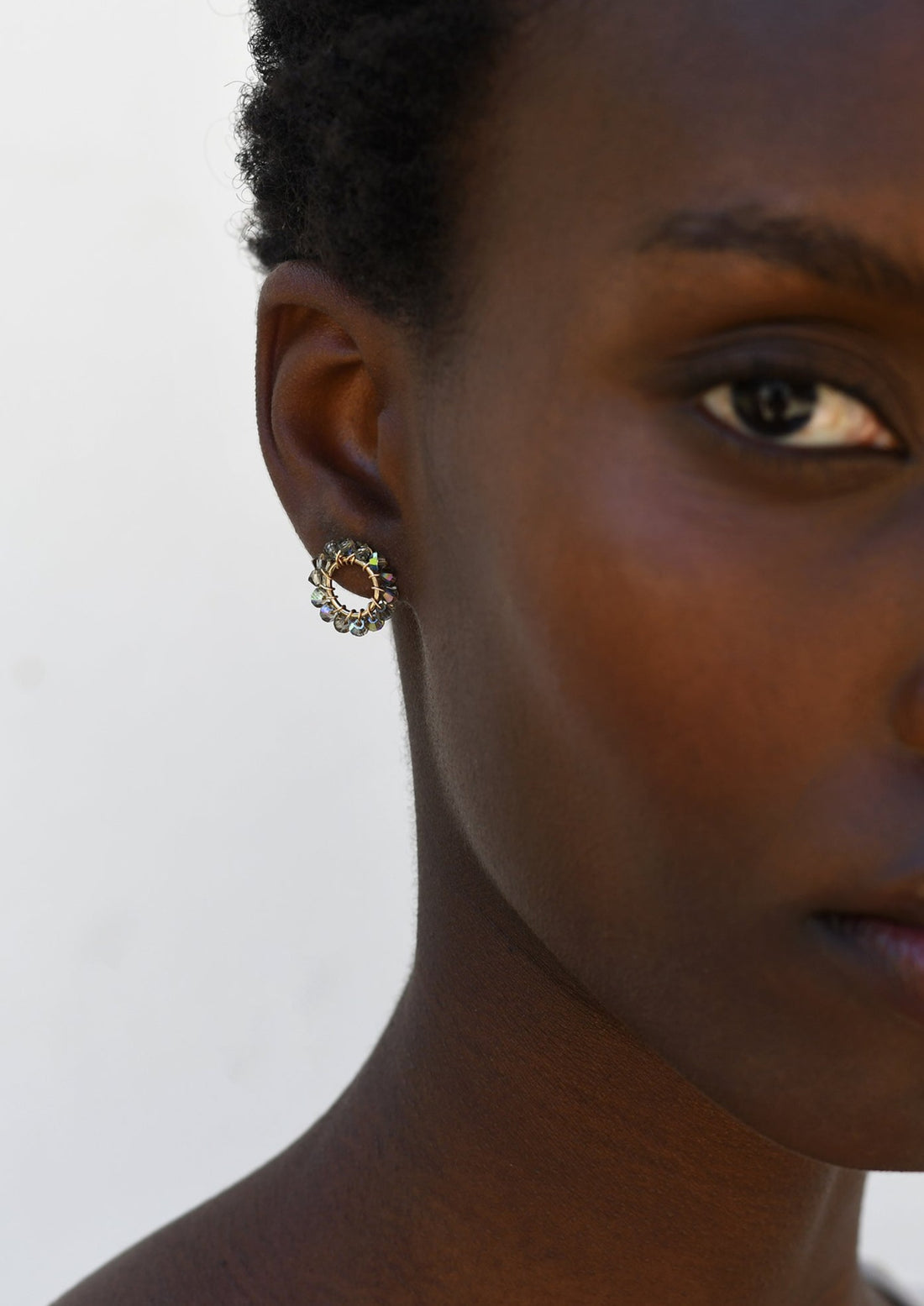 Mini Circle Crystal Earrings - STEEL