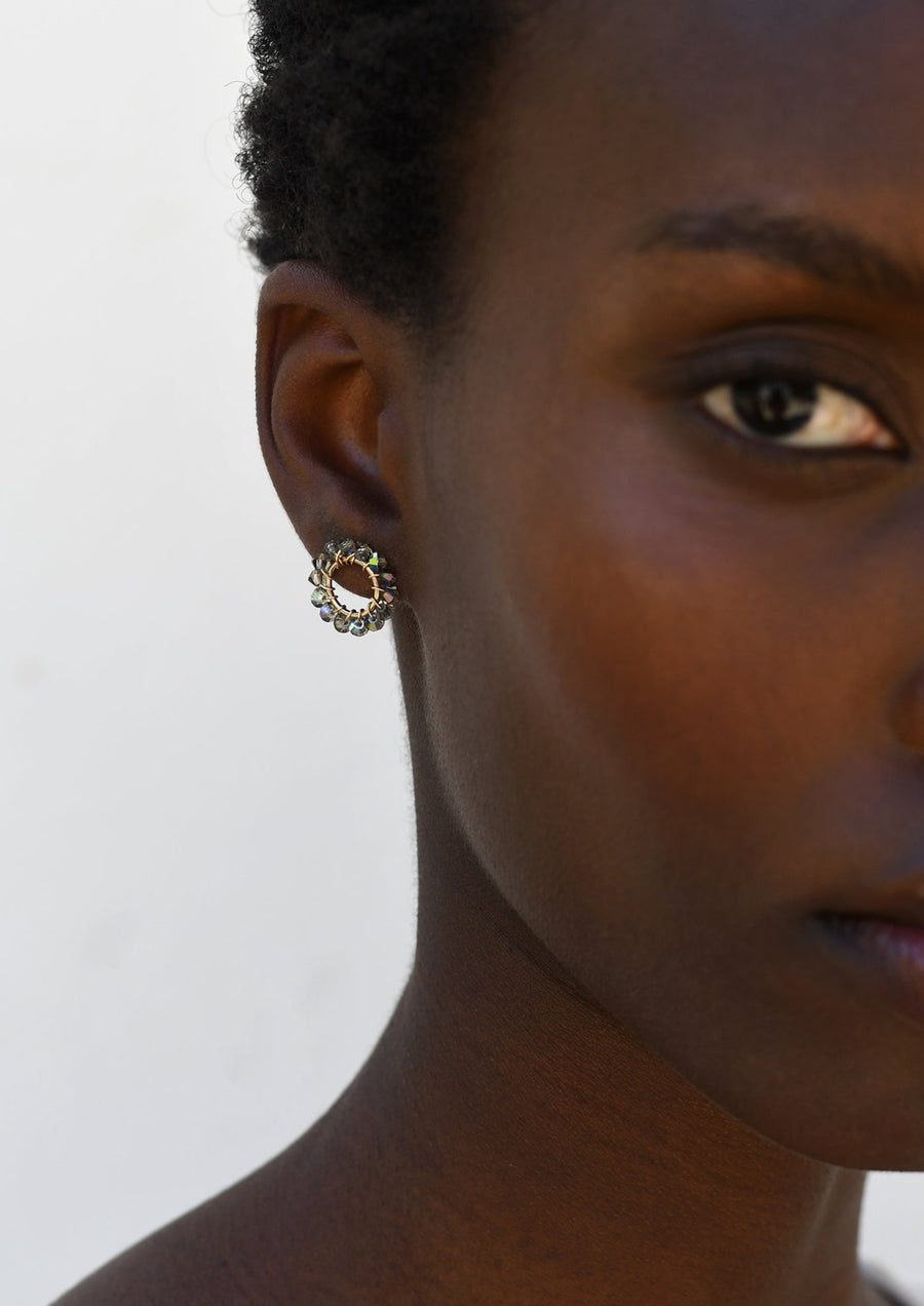 Mini Circle Crystal Earrings - STEEL