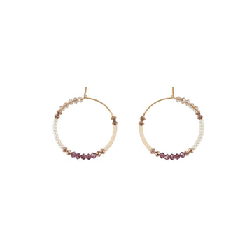 Small Assorted Beaded Hoops With Crystals- PEARL/PINK/AMETHYST/HONEY
