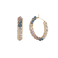 Medium Woven Crystal Hoops- BLUE/HONEY/AMETHYST