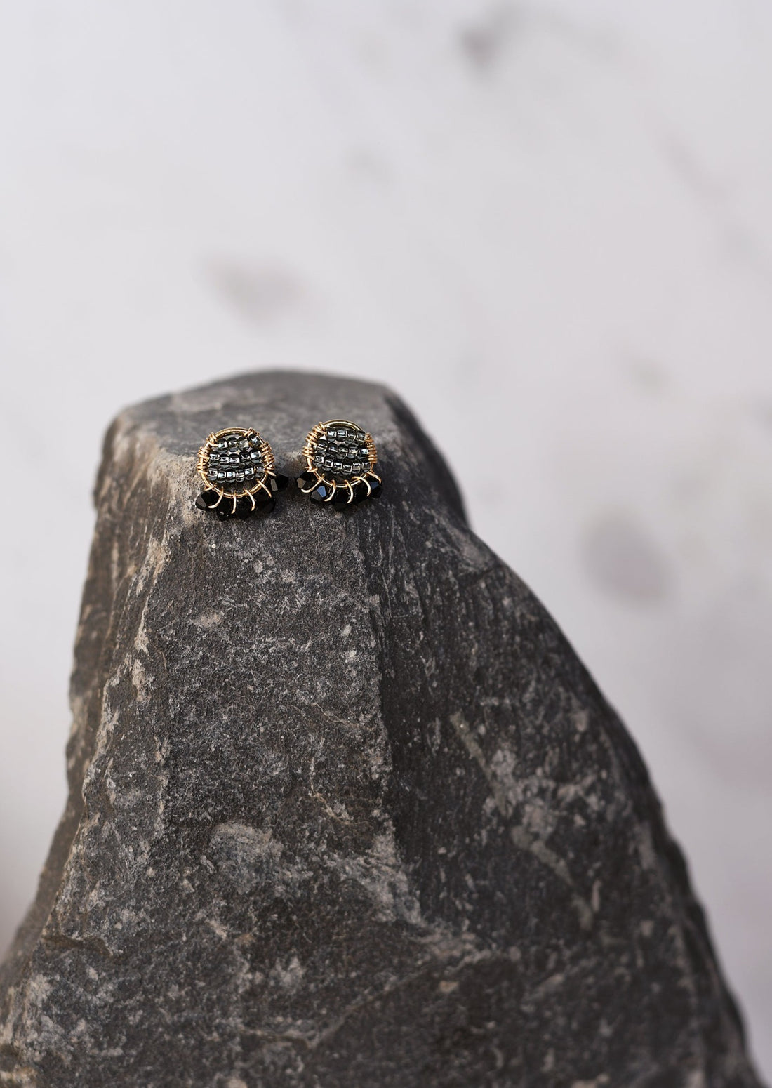 Mini Circle Crystal Earrings With Drops - SHINY GRAPHITE/BLACK