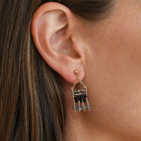 Semi Precious XS Beaded Pendant Earrings With Teardrops - SHINY GRAPHITE/BLACK/TRANSLUCENT GREY