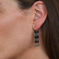 Semi Precious Beaded Pendant Earrings With Teardrops - SHINY GRAPHITE/BLACK/TRANSLUCENT GREY
