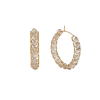 Medium Woven Crystal Hoops - HONEY