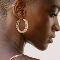 Medium Woven Crystal Hoops - HONEY