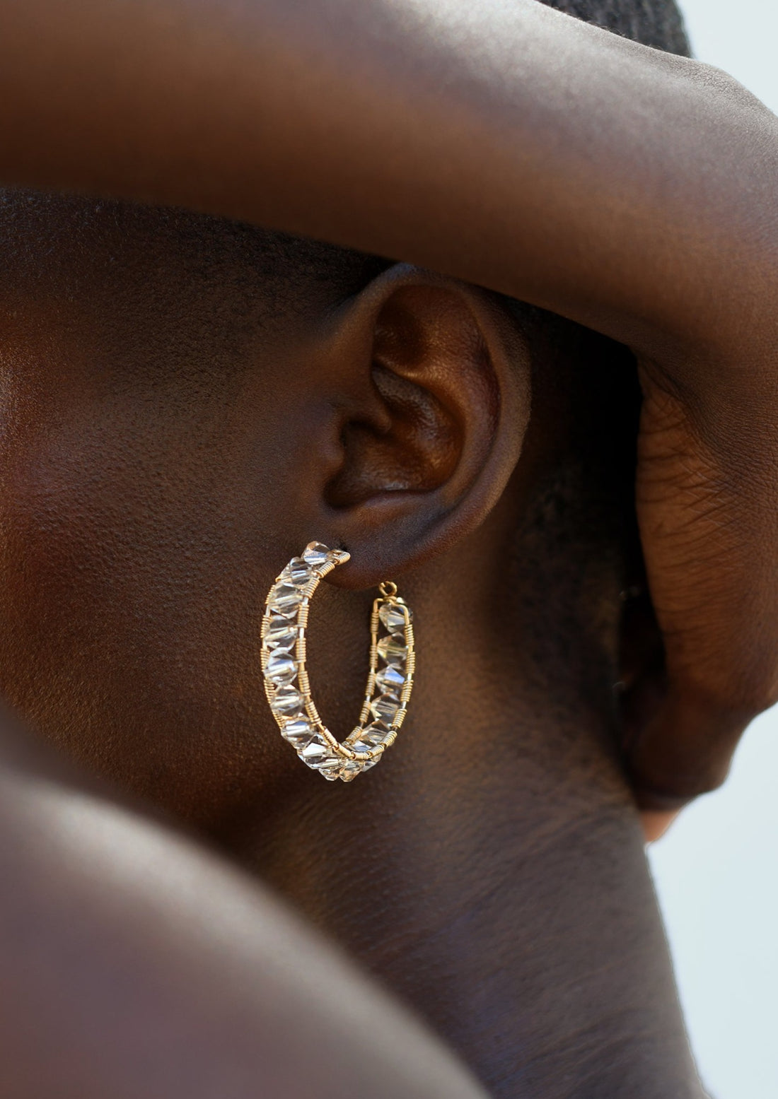 Medium Woven Crystal Hoops - HONEY