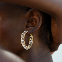 Medium Woven Crystal Hoops - HONEY