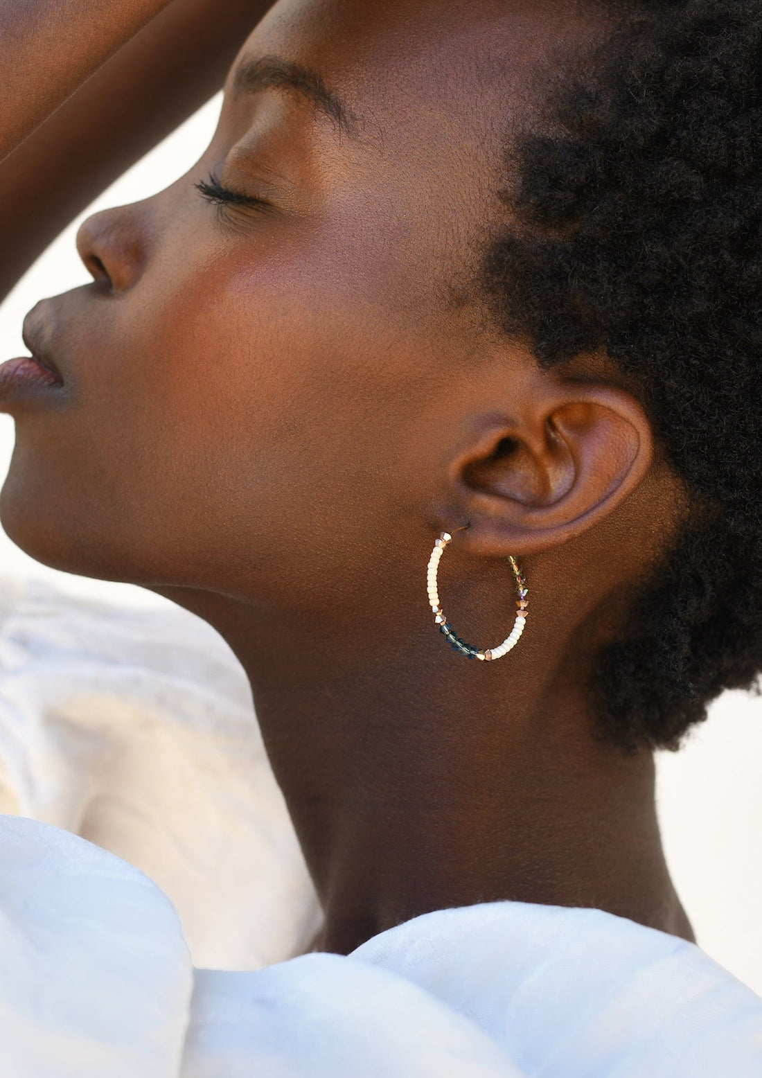 Small Assorted Beaded Hoops With Crystals- PEARL/PINK/BLUE/STEEL